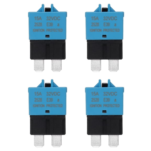 Manual Resettable Fuse, 32V DC 15A E39 Low Profile ATC/ATO Manual Blade Circuit Breaker Reset Fuses for Car, Truck, RV, SUV, Marine, Boat, Motorcycle, Pack of 4