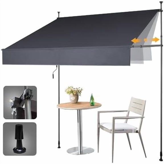 Manual Retractable Awning 118" W x 118" H,Side Bar 47-59in Patio Awning Retractable Outdoor Sunshade Shelter Height Adjustable Sunsetter Retractable Awning UV Protection for Backyard Garden