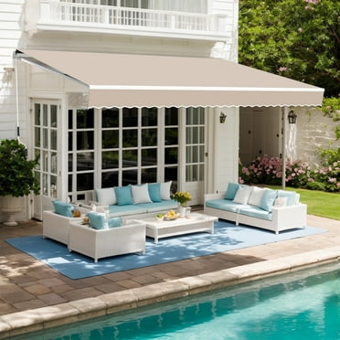 Manual Retractable Awning, 8' x 6' Patio Awnings, UV Protection Window Sunshade Shelter Awning with Hand Crank and Aluminum Frame for Deck, Backyard, Garden, Balcony, Khaki