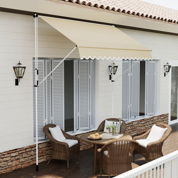 Manual Retractable Awning Aluminum Outdoor Patio Sunshade Shelter, Adjustable Door Window Canopy with Sun Shade Curtain, Hanging Fabric Tension Frame for Garden Backyard Balcony Storefront, Beige