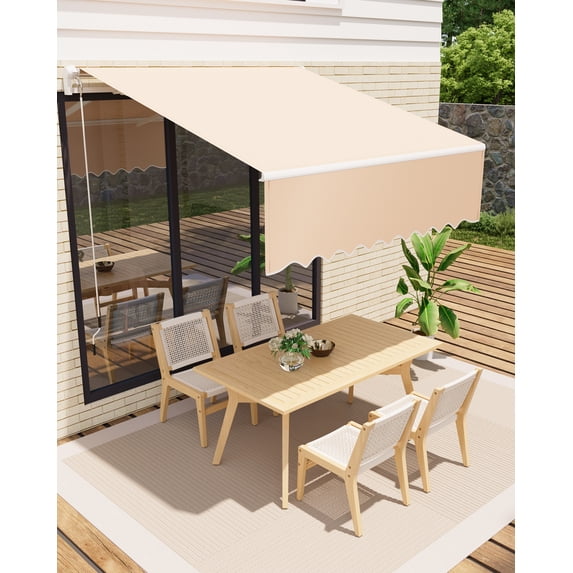 Manual Retractable Awning,Heavy Duty Aluminum Frame Waterproof & 280g Polyester Fabric Sun Shade Adjustable Roll Out Awning for Deck, Porch