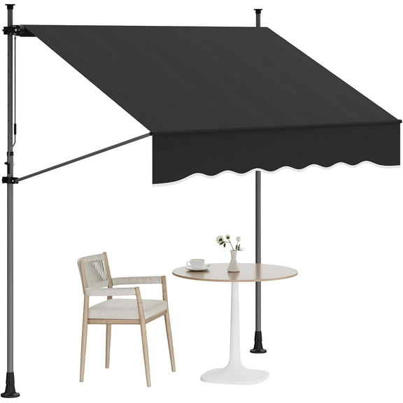 Manual Retractable Patio Awning 118" x 118" with Adjustable Height, UV Protection & Crank Handle – Ideal for Backyard, Garden, Outdoor Shade Black