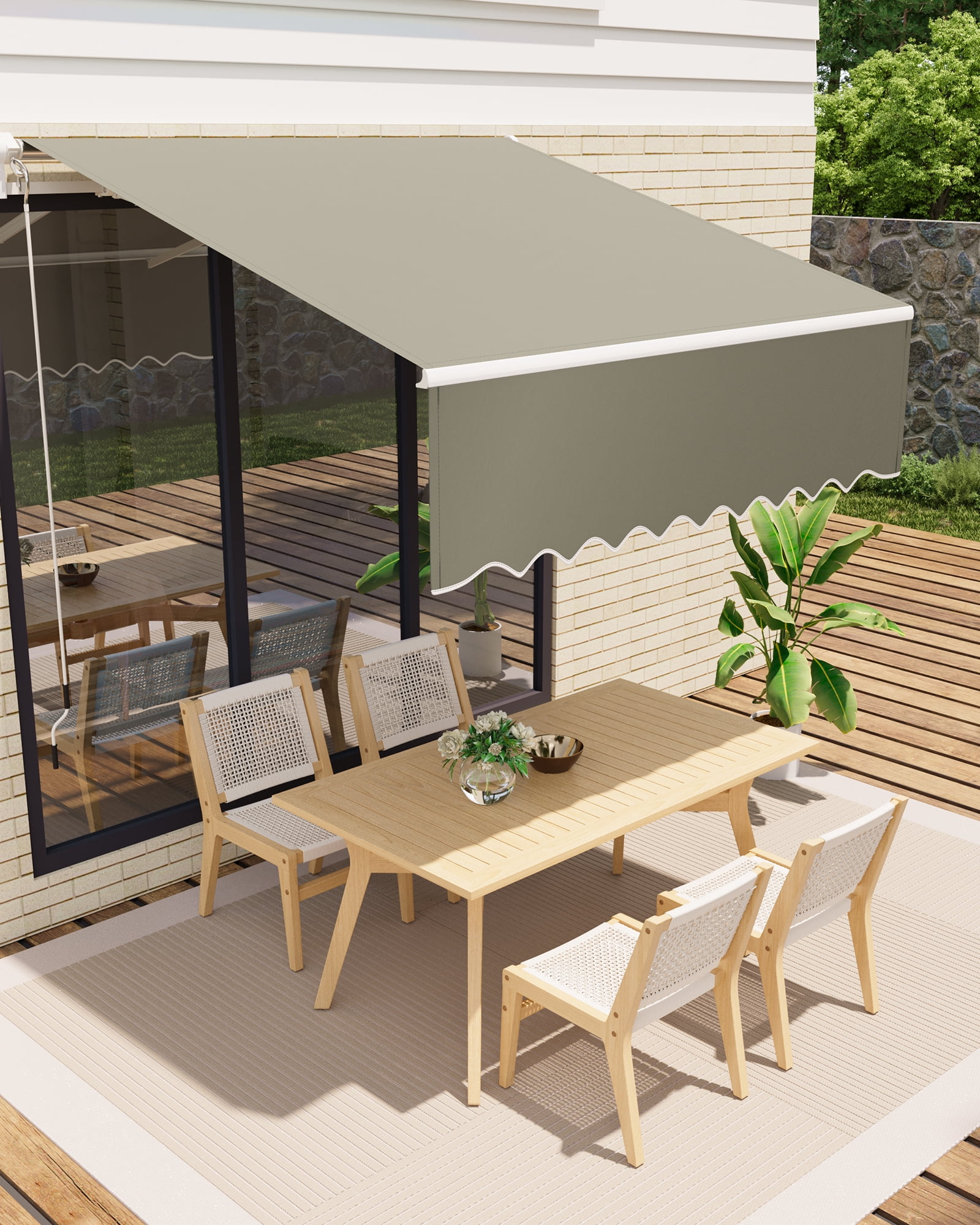 Manual Retractable Patio Awning – Waterproof 280g Polyester Sun Shade with Heavy-Duty Aluminum Frame & Hand Crank, for Deck, Balcony & Porch