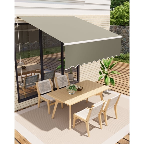 Manual Retractable Patio Awning - Waterproof, Fade & Tear Resistant 280g/m² Polyester - Sturdy Aluminum Frame, Crank Handle - Sun Shade for Deck, Porch, Balcony, Garden, Outdoor Dining
