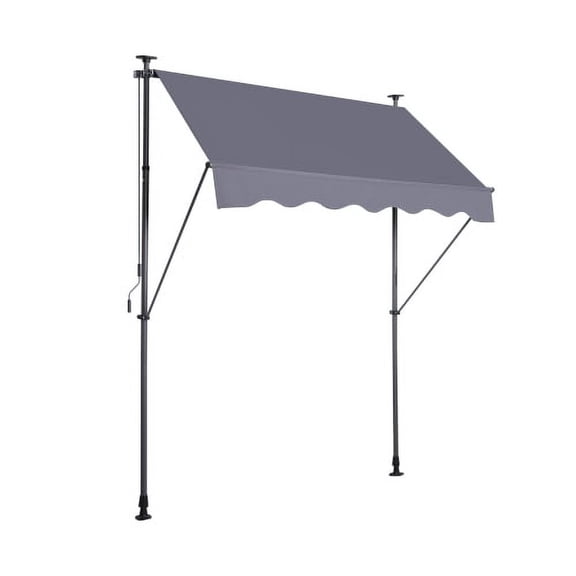 Manual Retractable Patio Door Awning, 78 No-Screw Installation Adjustable Sun Shade Cover with UV Protection for Sliding Glass Door, Window, Backyard - Gray