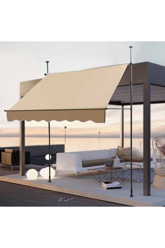 Manual Retractable Sunshade, 6.5-10ft Adjustable Height Outdoor Sun Shade, Sunshade Shelter for Large Area Folding Retractable Hand-Cranked Awning for Garden Patio SPF80++ (Beige)