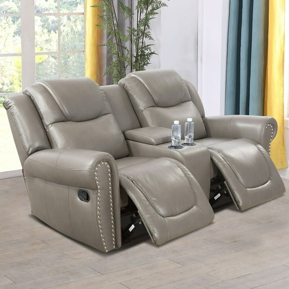 Pon Living Furniture Inc Modern Breathable Leather Rivet Decoration Loveseat, Grey1