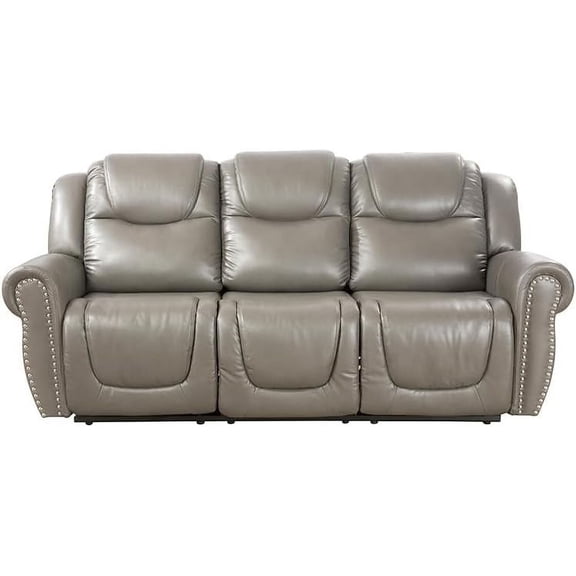 Pon Living Furniture Inc Leather Reclining Sofa with Cup Holders, Gray