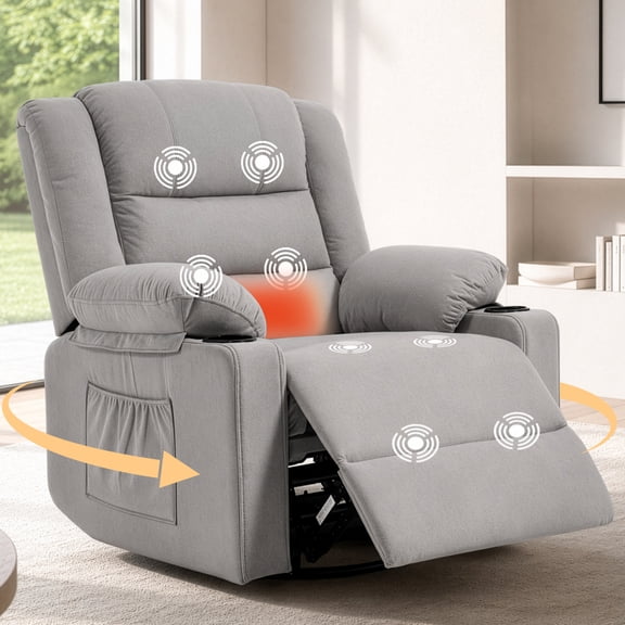 Manual Rocker Recliner Chair for Adults with Vibration Massage,Glider Rocking Recliner Chairs for Living Room Bedroom Overstuffed Soft Reclining Sofa Chair with Pockets and Cup Holds (Dark Grey)