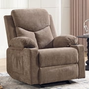Manual Rocker Recliner Chair for Adults with Vibration Massage,Glider Rocking Recliner Chairs for Living Room Bedroom Overstuffed Soft Reclining Sofa Chair with Pockets and Cup Holds Coffee