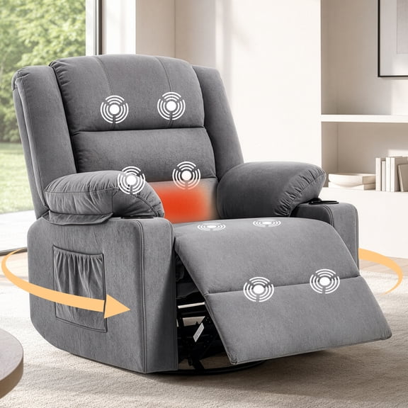 Manual Rocker Recliner Chair for Adults with Vibration Massage,Glider Rocking Recliner Chairs for Living Room Bedroom Overstuffed Soft Reclining Sofa Chair with Pockets and Cup Holds (Dark Grey)