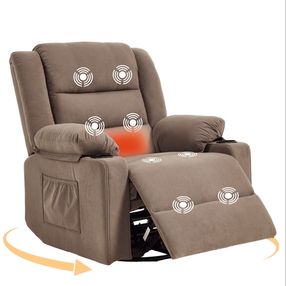 Manual Rocker Recliner Chair for Adults with Vibration Massage,Glider Rocking Recliner Chairs for Living Room Bedroom Overstuffed Soft Reclining Sofa Chair with Pockets and Cup Holds (Dark Grey)