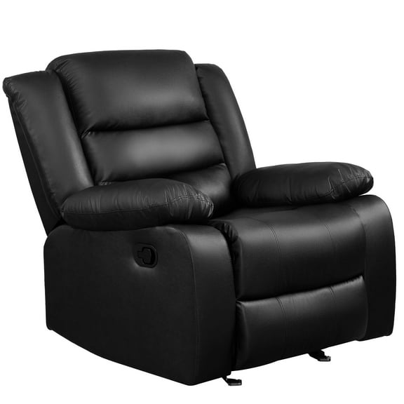 Manual Rocker Recliner Chair Leather Rocking Recliner Chairs for Small Spaces, Living Room Lounge Glider Recliners, Black