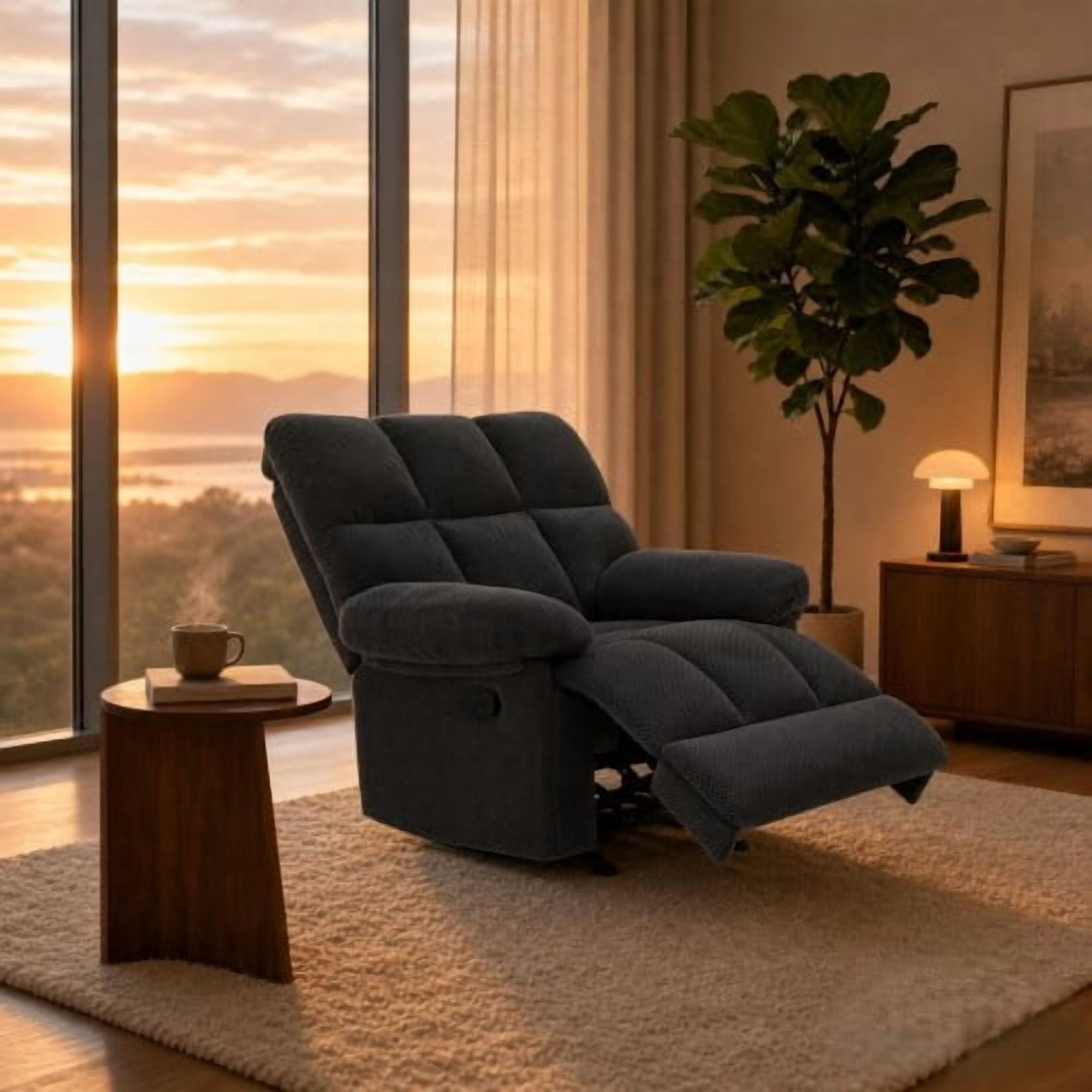Manuel Rocking Chair Manual Rocker Recliner Chair with Nubby Upholstery Fabric, Soothing ...