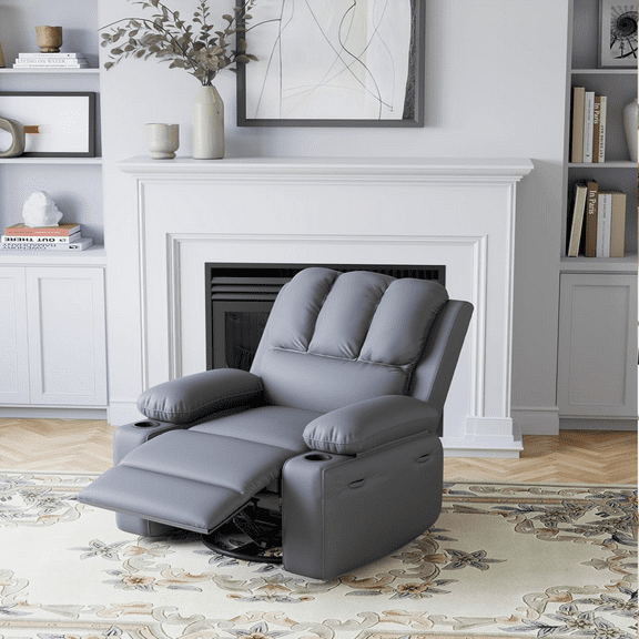 Manual Rocker Recliner Comfy Chair with Arms and Cup Holders for Living Room