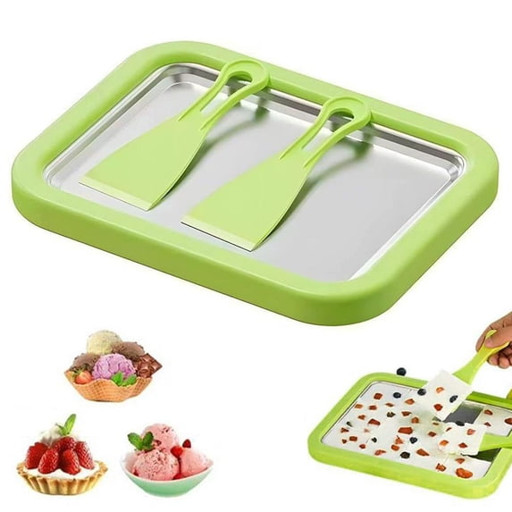 Instant Ice Cream Roller, Green 304 Steel Tray with 2 Spatulas, DIY Yogurt Maker, Style C