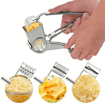 Manual Rotary Cheese Grater with 3 Stainless Steel Drums - Handheld Shredder for Hard Cheese, Parmesan, Mozzarella - Kitchen Slicer & Cutter