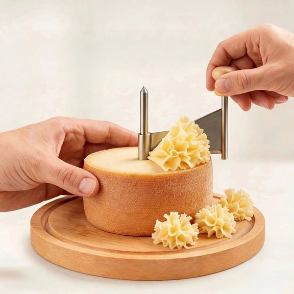 Manual Rotary Cheese Shaver with Stainless Steel Blade, Wooden Cheese Board Grater for Hard Cheese