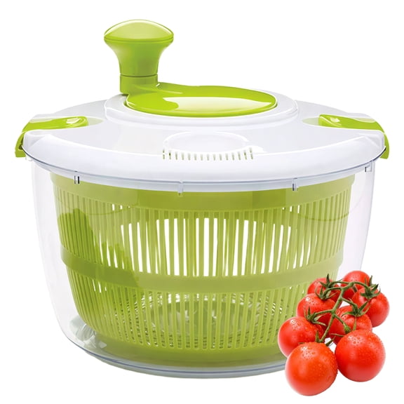 Manual Salad Spinner 5L Hand Crank Vegetable Dryer with Strainer Basket and Bowl for Lettuce, Green