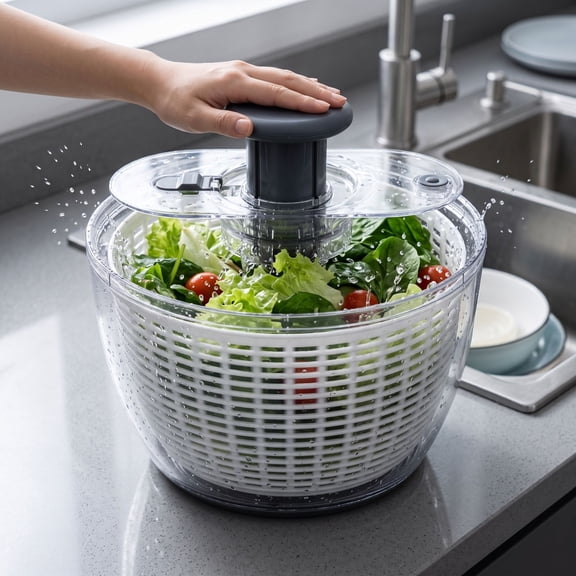 Manual Salad Spinner and Vegetable Dehydrator, 8.46 Inch Strainer Basket for Lettuce Fruits, Food-Grade Plastic Non-Slip Base for Home