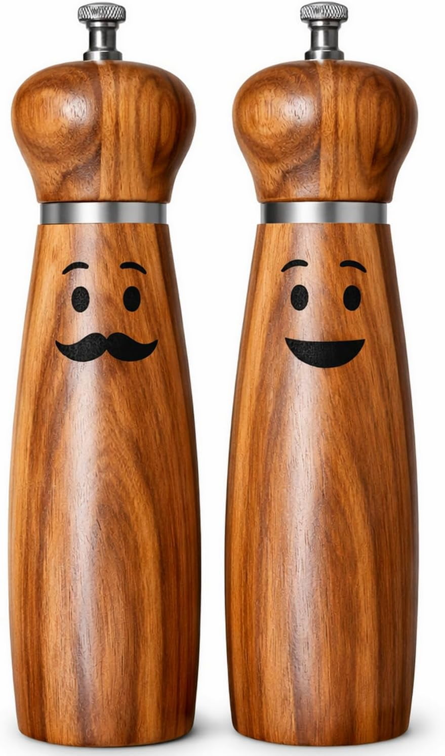 Manual Salt and Pepper Grinder Set, 8 Inch Acacia Wood Salt and Pepper Mill Set, Adjustable Ceramic Pepper Grinder Manual, Refillable Wooden Grinders with Stainless Steel Core