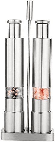 Manual Salt and Pepper Grinder Set Thumb Push Pepper Mill Stainless Steel Spice Sauce Grinders with Metal Holder