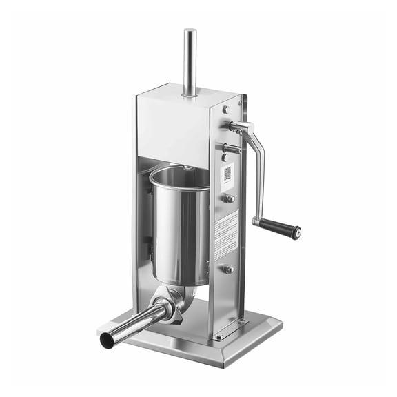 Manual Sausage Stuffer 3L/7LBS, Vertical Meat Filler Machine, Stainless Steel Sausage Maker with 5 Tubes, Dual Speed, for Home & Commercial Use