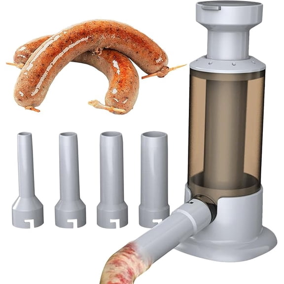 Manual Sausage Stuffer Machine with 4 Stuffing Tubes - Homemade Vertical Meat Filler Tool Kit for Household Kitchen 2.2 LBS Large Capacity