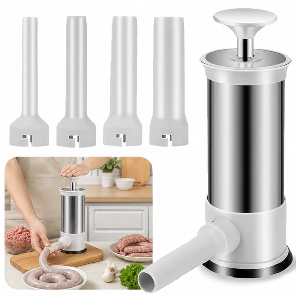 Manual Sausage Stuffer with 4 Stuffing Tubes, 0.92LB Manual Sausage Maker Kit, Food Grade 304 Stainless Steel Homemade Sausage Making Tool