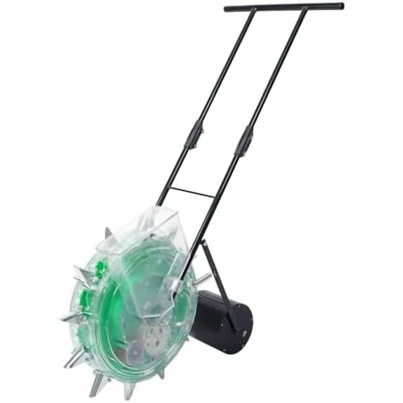 Manual Seeder, 2.36-6.3in 12 Nozzles Handheld Seeding Machine Hand push Roller Seeder Corn Soybean Fertilizer Machine Manual Planter Floor Standing Outdoor for Slopes, Rice Planting Fields (Green)