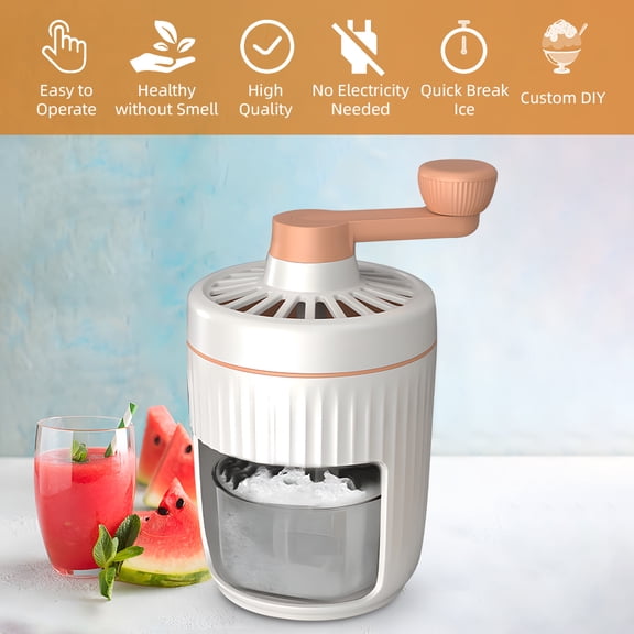 Manual Shaved Ice Machine Hand Crank Snow Cone Maker, Portable Ice Crusher Slushie Maker Machine with Free Ice Cube Tray for Home Kitchen, Orange (9.06 x 5.12 inches / 23.0 x 13.0 cm)