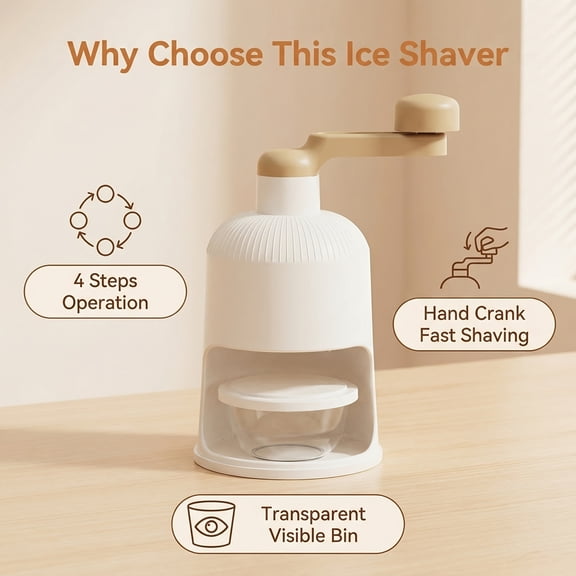 Manual Shaved Ice Machine with Ice Storage Container, Portable Snow Cone Maker White
