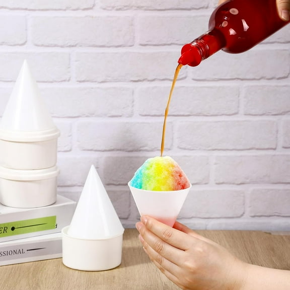 Manual Shaved Ice Maker Kit for Home, 1 Snow Cone , 6 Cups, 6 Spoons, 4 Syrup Bottles, 3 Ice Molds, White