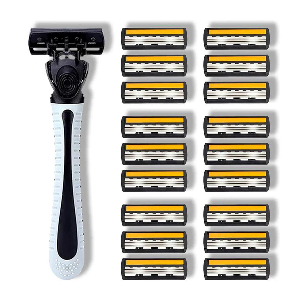 Hand Shave Razer Manual Shaving Razor Set Grey Handle 18/24/36 Blades Moisturizing Strip ...