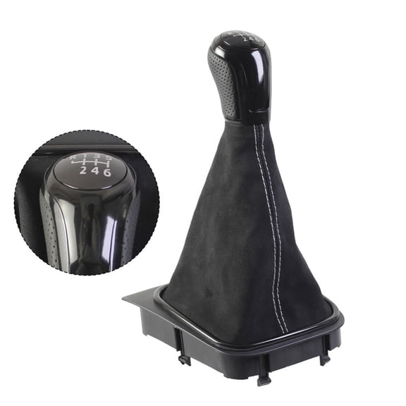 Manual Shift Knob Bracket Base Assembly For Golf 6 For Jetta MK6 2010-2014 Suede Leather Grip 5 Speed 6 Speed Gear Cover Ergonomic Design Easy Install Replacement Car Interior Upgrade(6speed)