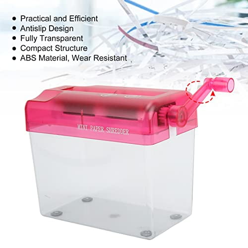 Manual Shredder, Hand Crank File Paper Shredder, A6 Mini Shredder Fully Transparent Manual Operated Cross Cut Shred Private File Content Personal School Office Supplies, Pink