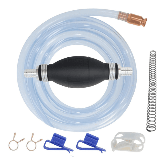 Manual Siphon Pump with 8.3 Feet 5/8 Inch Brass Nozzle Fuel Oil Transfer Hose and Anti Twist Spring for Smooth Flow