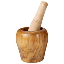 Manual Solid Wood Garlic Press - Wooden Mortar and Pestle Set for Grinding and Seasonings Manual Garlic Grinder Bowl Kitchen Tool