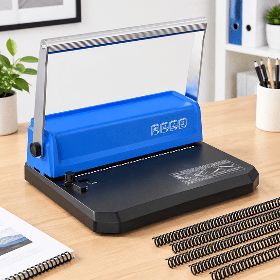 Manual Spiral Binding Machine, 12 Sheet Punch Capacity, Includes 100 Coils