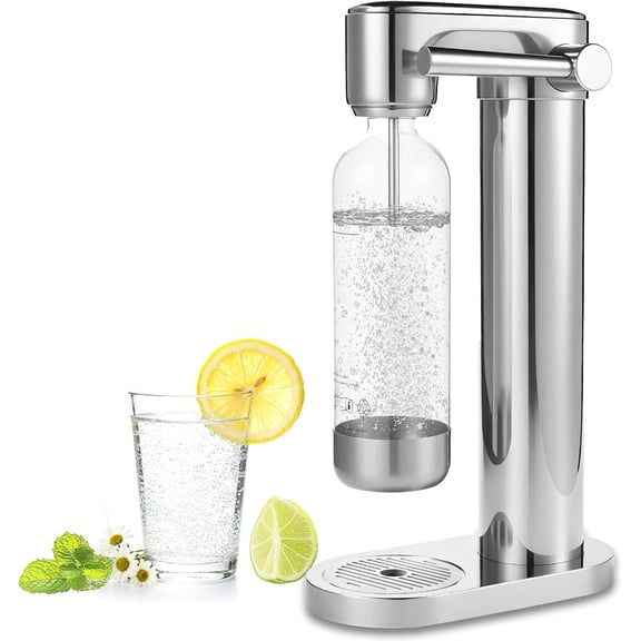 Manual Stainless Steel Carbonation Machine for Home, Sparkling Water Maker Compatible with 60L Threaded CO Cylinders (Not Included), Water Carbonator with BPA free PET Bottle