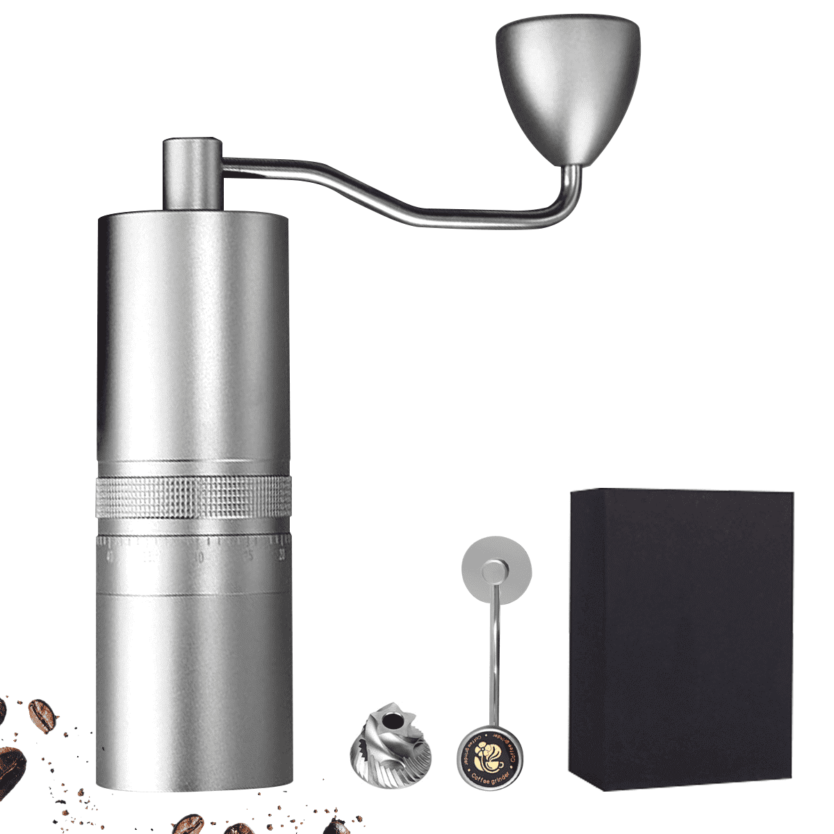 Manual Stainless Steel Coffee Grinder - 60 Adjustable Settings, Detachable Hand Crank, Portable Grinder for Espresso/French Press, Home & Travel Use