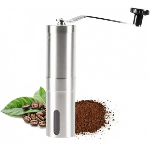 Manual Stainless Steel Coffee Grinder - Adjustable Ceramic Burr, Portable Conical Burr Mill for Camping, Travel, Aeropress, Drip Coffee, Espresso, French Press, Turkish Brew - With Hand Crank
