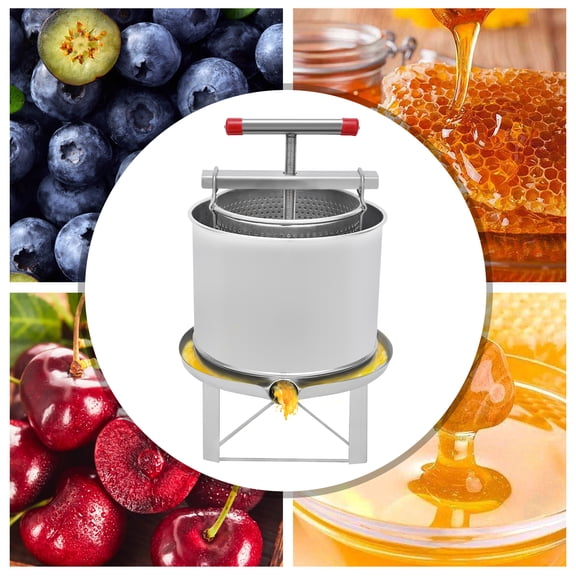 Manual Stainless Steel Press Extractor, 532.6 Oz Capacity, Juice and Honey Extraction, Ergonomic Handle, Stable, Easy to Clean, Efficient and Hygienic