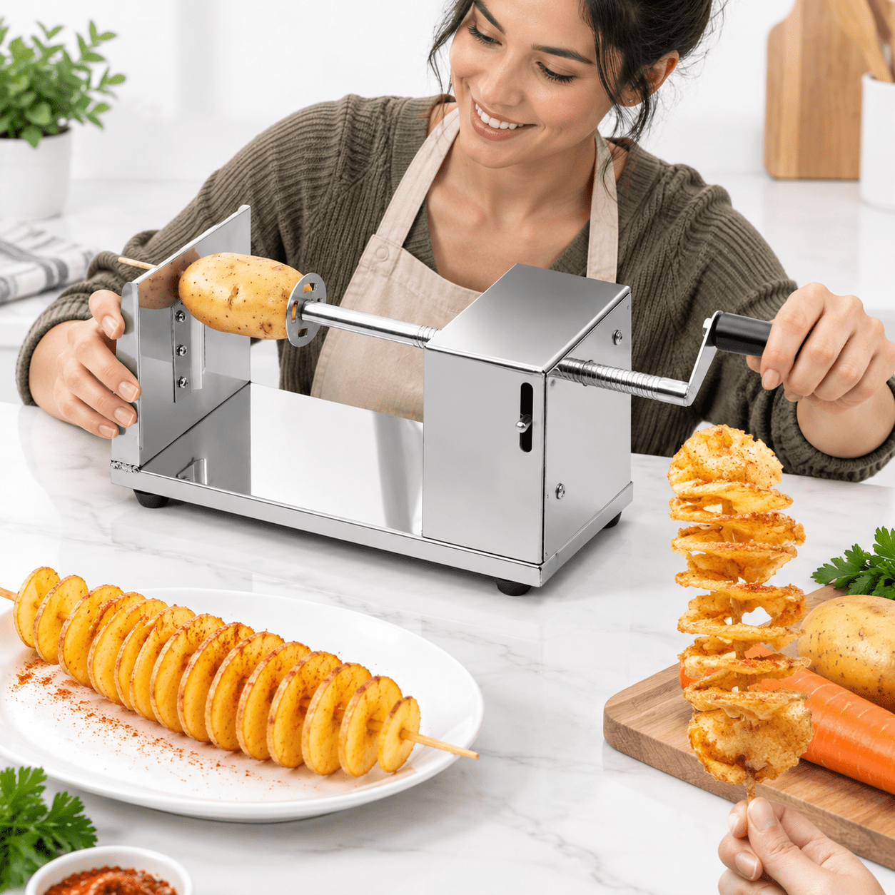 Manual Stainless Steel Spiral Vegetable Slicer for Curly Fries and ...
