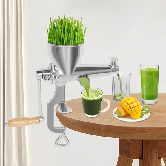 Manual Stainless Steel Wheatgrass & Fruit Juicer with Clamp Mount, Slow Low-Speed Spiral Extrusion for Nutrient-Rich Juice