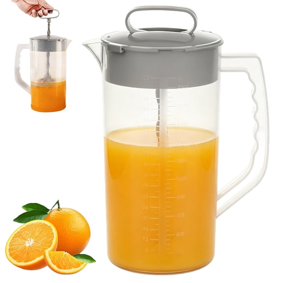 Manual Stirring Pitcher with Built-in Mixing Rod Measurement Scale Food Safe Plastic for Cold Drinks