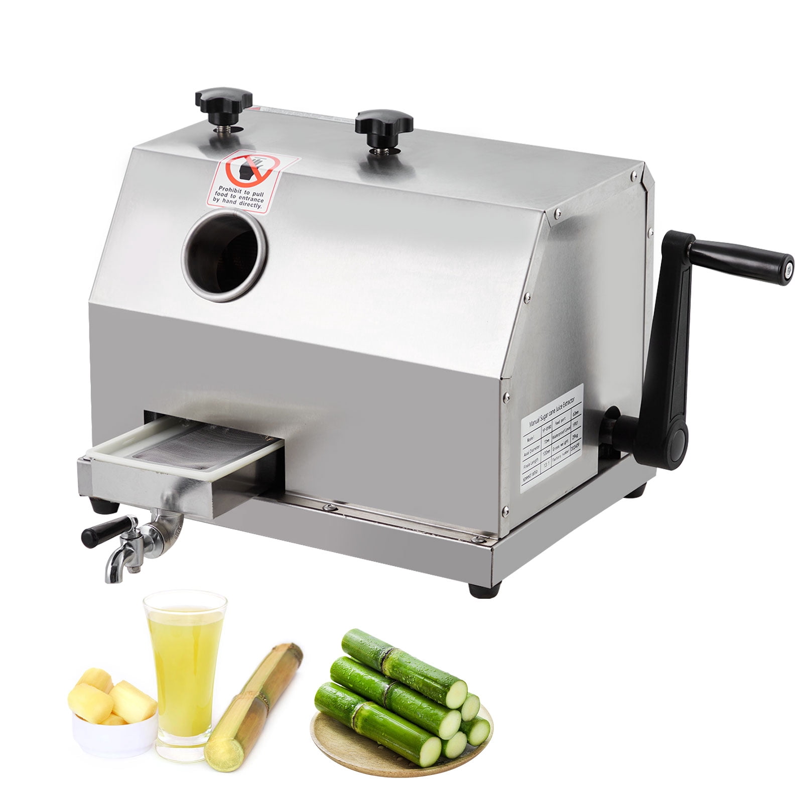 Manual Sugar Cane Juicer 110LBS Output, Cane Juicer Machine with 3 Stainless Steel Rollers, Wooden Box Packaging，for Families and Parties