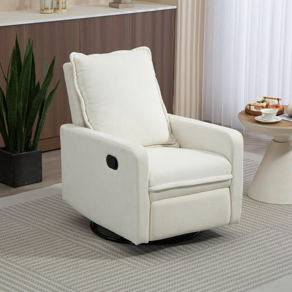 Manual Swivel Glider Recliner Chair with Pillow Backrest, Velvet Rocking Recliner for Living Room or Nursery, 270° Rotation