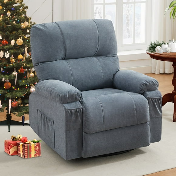 Manual Swivel Recliner Chair, 360° Swivel Rocker Recliner Chair for Living Room, Home Theater Recliner Chair Nursery Recliner, Blue