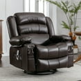 thumbnail image 1 of Manual Rocker Recliners, 360° Swivel Recliner Chair for Living Room, PU Leather Swivel Rocker Recliner with Massage and Heat, Home Theater Rocking Recliner with Cup Holder, Brown, 1 of 8